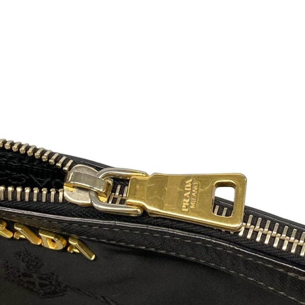 Prada Shoulder Bag Logo Jacquard Black Leather Tag - Picture 11 of 15